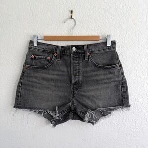 Levi's 501 Original High Rise Cut Off Shorts Washed Black Denim High Rise W28